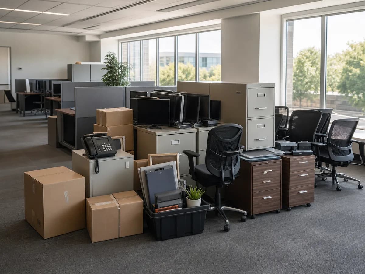 Office cleanout items staged for removal