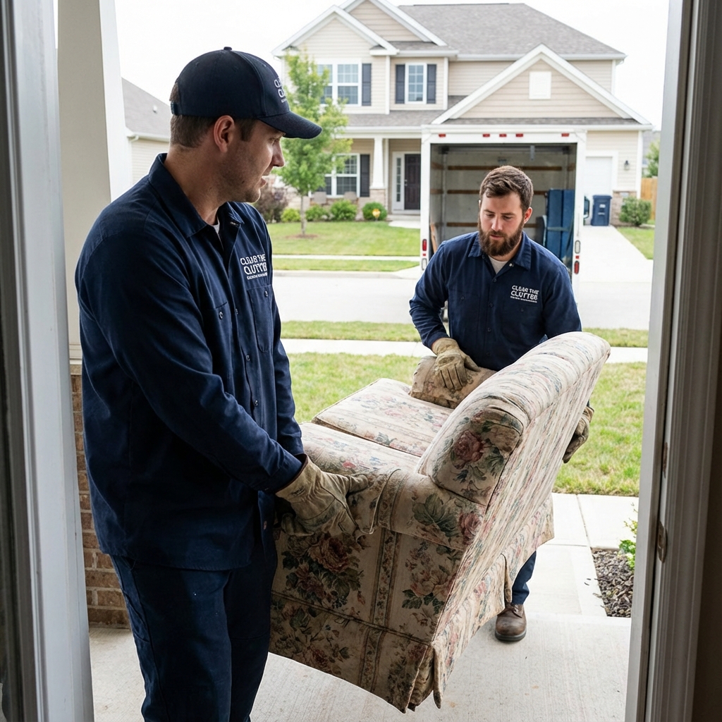Professional team removing furniture